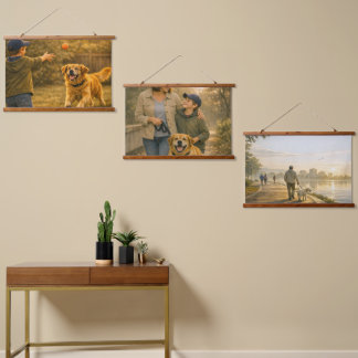 Conjunto de tres tapices de pared con madera para