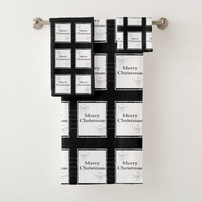 Conjuntos de toallas de baño navideñas, negro y bl (In situ)