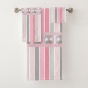 Conjuntos de toallas de baño Pink Stripe Pearls