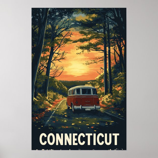 Connecticut EE. UU. Arte Vintage Viajes (Frente)
