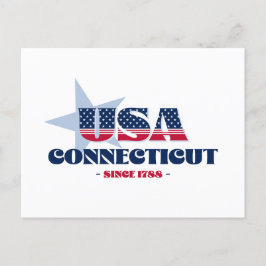 Connecticut en tarjeta postal roja, blanca y azul