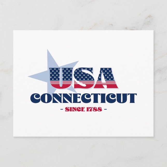 Connecticut en tarjeta postal roja, blanca y azul (Anverso)