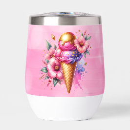 Cono de crema de hielo rosa y dorado personalizado