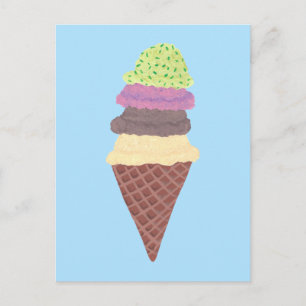 Cono de helado de cuatro sabores Tarjetas postales