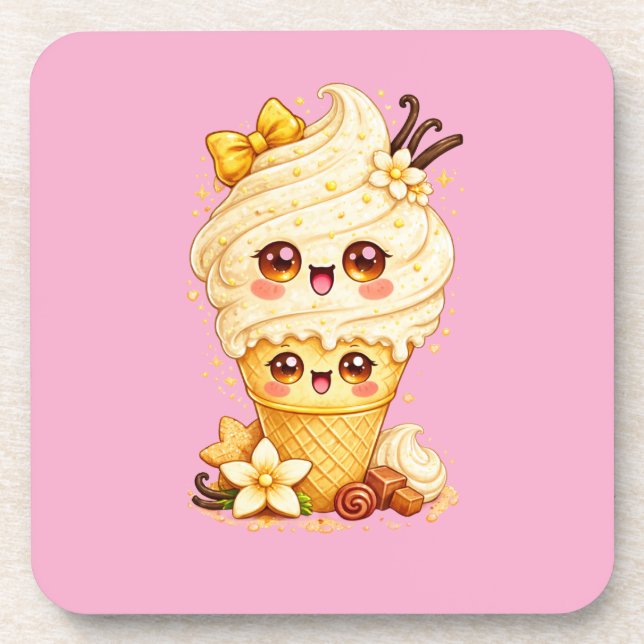Cono de Helado de Vainilla Kawaii Posavasos (Frente)
