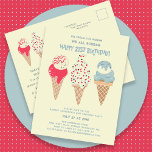 Cono de helado retro 21ª invitación de cumpleaños<br><div class="desc">Novedades para el verano 2024. Nuestro "Helado Cream,  Gritas Que Todos Gritamos Feliz Cumpleaños 21". Tres helados de color agua retro con helados patrióticos rojos,  blancos y azules y rociadores ocupan el centro del escenario por encima de los detalles de tu fiesta de cumpleaños.</div>