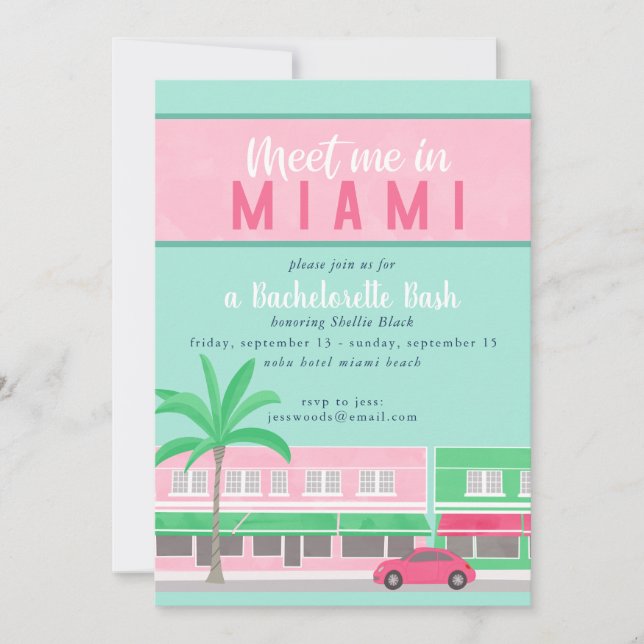 Conoce a mí en Miami Bachelorette Invitación (Anverso)