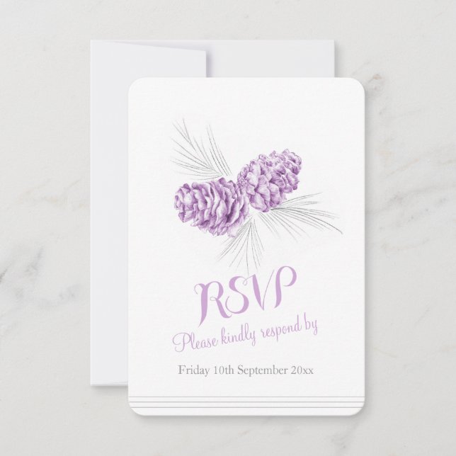 Conos de pino boda púrpura RSVP (Anverso)