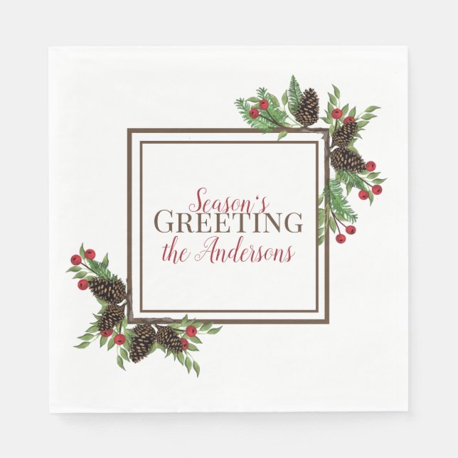 Conos de pino y bayas de papel servilleta (Anverso)