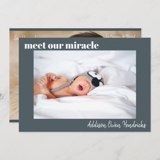 Conozca nuestro milagro| Anuncio de nacimiento de  (Anverso / Reverso)