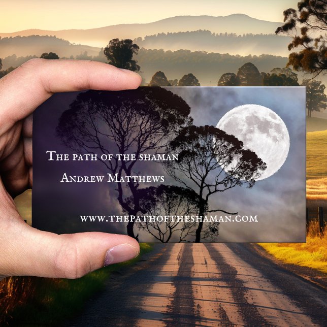 Consejero Espiritual Shaman Foto Tarjeta de Negoci (Spiritual shaman business card featuring a moon shining through the trees - with photo or QR code)