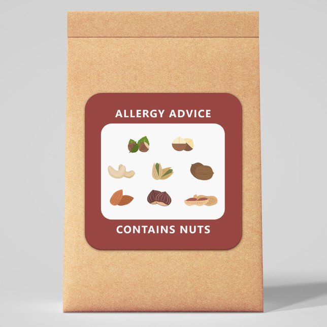 Consejo Alérgico - Contiene Nueces Pegatinas (Allergy Advice - Contains Nuts Sticker)