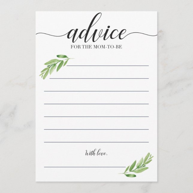 Consejo de Baby Shower verde para que mamá sea una (Anverso)