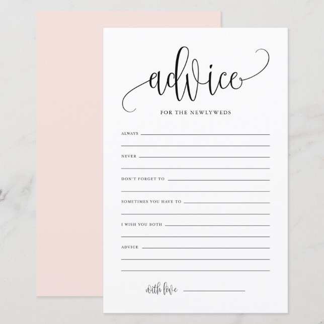 Consejo de escritura negra para la tarjeta de Boda (Anverso / Reverso)