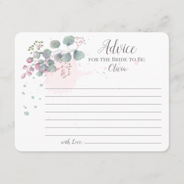 Consejo de Eucalipto Verde Rosa para la Novia (Anverso)