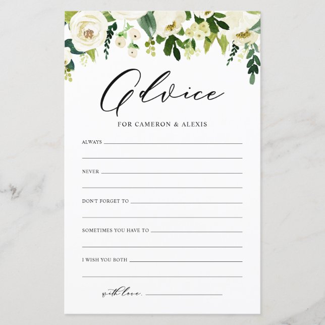 Consejo de Flores Blancas para la tarjeta de novia (Anverso)