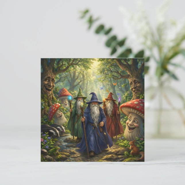 Consejo de mago místico bosque encantado fantasía  (Anverso de pie)