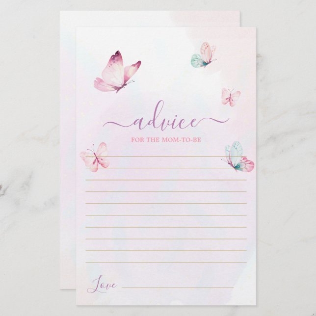 Consejo de mariposa para la tarjeta de mamá a ser (Anverso / Reverso)