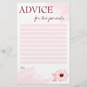 Consejo para la ducha para los padres tarjeta rosa