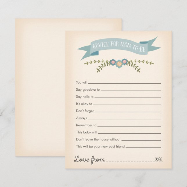 Consejo para la futura tarjeta de juego Baby Showe (Anverso / Reverso)