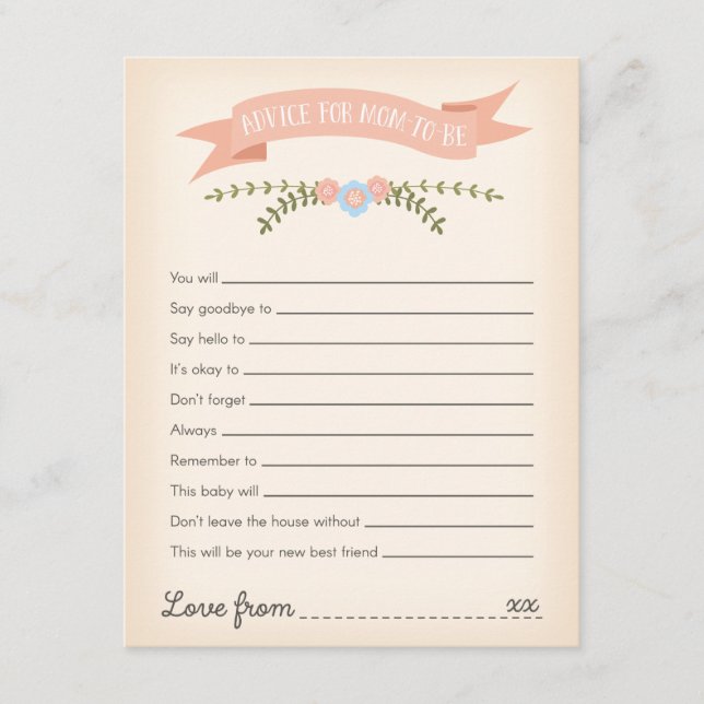 Consejo para la futura tarjeta de juego Baby Showe (Anverso)