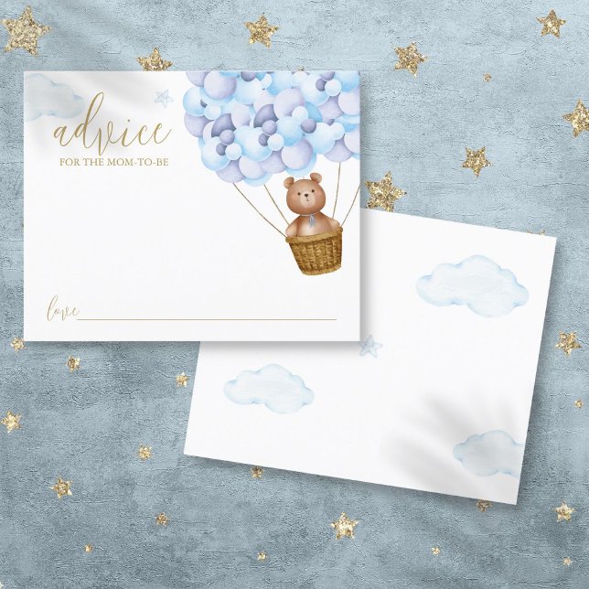 Consejo Para La Tarjeta De Baby Shower Azul Mami T (Advice For Mommy Teddy Bear Blue Baby Shower Card)