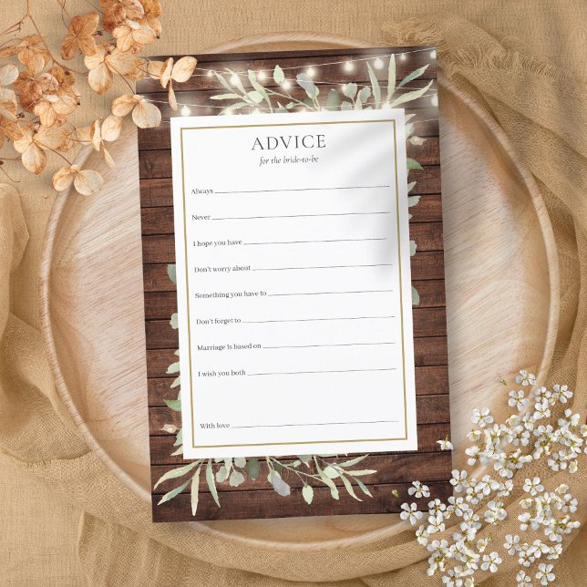 Consejo Para La Tarjeta De Ducha Bridal Bride Gree (Advice For The Bride Greenery Bridal Shower Card)