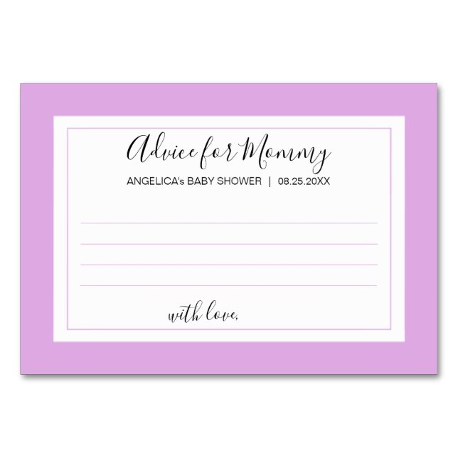 CONSEJO PARA MOMMY | Tarjetas Baby Shower LAVENDER (Anverso)