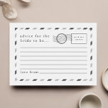 Consejo para que la novia sea postal de correo aér<br><div class="desc">Este sencillo y minimalista diseño inspirado en el correo aéreo permite a los huéspedes escribir mensajes sentidos antes de su boda. Con un texto de personalizable completo en este diseño, usted puede personalizar cada detalle de la postal para que se adapte a usted, incluyendo los nombres mr & mrs. ¡Una...</div>