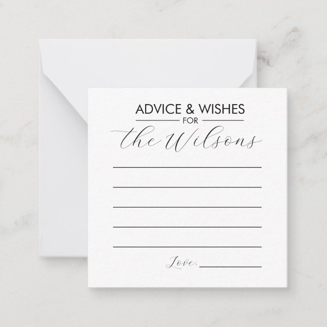 Consejo y deseos para la tarjeta de Boda (Anverso)