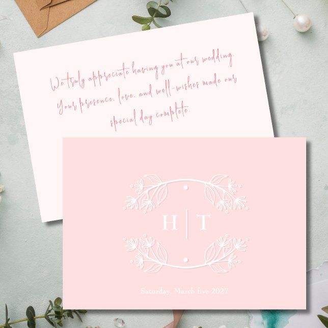 Consejos Boda Monograma Escudo tarjeta de agradecimiento co (Wedding Monogram Crest pink blush thank you card)