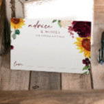 Consejos Boda Tarjeta de Asesoramiento Caída Boda de giraso<br><div class="desc">Tarjeta de Consejos de Boda para Rosas y girasoles : Esta tarjeta tiene espacio en blanco para que sus huéspedes puedan completar sus consejos o deseos. Cuenta con girasoles y rosas rojas borgoñas.</div>