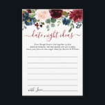 Consejos Burgundy Bridal Shower Fecha Noche Idea Tarjeta de<br><div class="desc">Tarjeta de Consejos de Idea Noche Floral Floral Floral Bridal de la Marina de Borgoña Azul Rubor Floral Bridal Shower.</div>