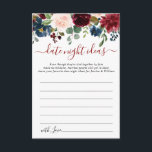 Consejos Burgundy Bridal Shower Fecha Noche Idea Tarjeta de<br><div class="desc">Tarjeta de Consejos de Idea Noche Floral Floral Floral Bridal de la Marina de Borgoña Azul Rubor Floral Bridal Shower.</div>