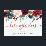 Consejos Burgundy Bridal Shower Fecha Noche Idea Tarjeta de<br><div class="desc">Tarjeta de Consejos de Idea Noche Floral Floral Floral Bridal de la Marina de Borgoña Azul Rubor Floral Bridal Shower.</div>