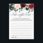 Consejos Burgundy Bridal Shower Fecha Noche Idea Tarjeta de<br><div class="desc">Tarjeta de Consejos de Idea Noche Floral Floral Floral Bridal de la Marina de Borgoña Azul Rubor Floral Bridal Shower.</div>