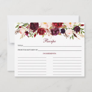 Consejos Elegante Tarjeta de Receta de Ducha Floral Borgoña