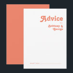 Consejos Retro moderno | Tarjeta de asesoramiento del Boda<br><div class="desc">Retro moderno | la tarjeta de consejo de bodas de coral es perfecta para su boda de verano boho tropical, de color y vintage. Su original fuente bohemia de mediados de siglo le da a este diseño un minimalista y clásico ambiente hippie. Si buscas un diseño con colores brillantes y...</div>