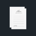 Consejos Tarjeta de asesoramiento Minimalista simple para B<br><div class="desc">Esta sencilla y minimalista tarjeta de consejo boda es perfecta para su elegante y moderno boda. Este diseño presenta un guión sencillo en negro sobre un fondo blanco brillante neutro para que coincida con su boda tradicional clásico o su minimalista boda boho en primavera, verano, otoño o invierno. Por favor,...</div>