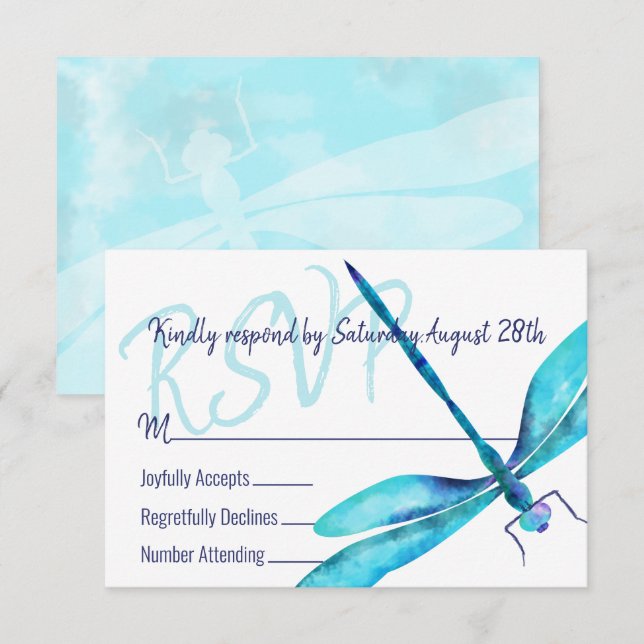 Consejos Tarjeta de envoltura Turquoise Dragonfly RSVP (Anverso / Reverso)