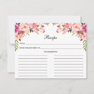 Consejos Tarjeta de recetario de ducha floral rosa acuarela