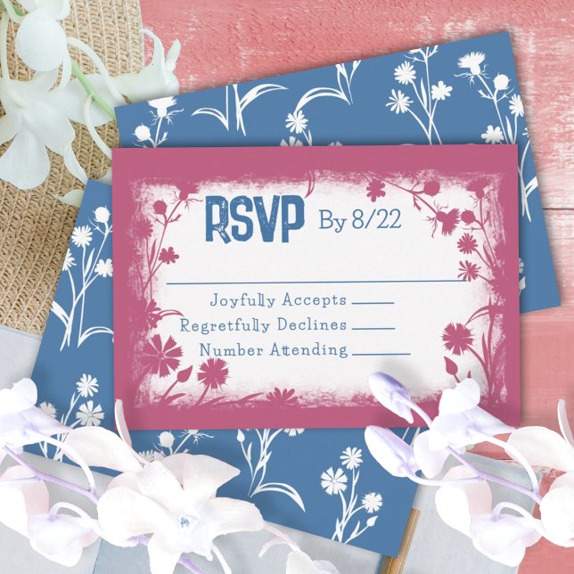 Consejos Tarjeta RSVP Azul de la Marina Rosa de la Vieja Ma (vintage floral mauve pink red and blue bat mitzvah jewish birthday party RSVP response reply card)