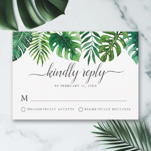 Consejos Tarjeta RSVP botánica de color de agua tropical de
