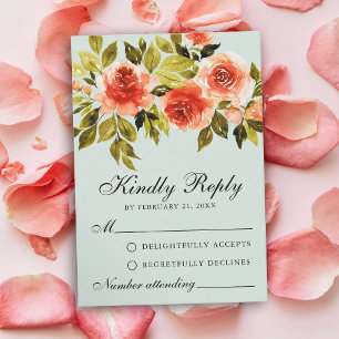 Consejos Tarjeta RSVP de Boda Botánica de color Roses Rojos