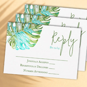 Consejos Tarjeta RSVP de boda de hojas de monastera tropica