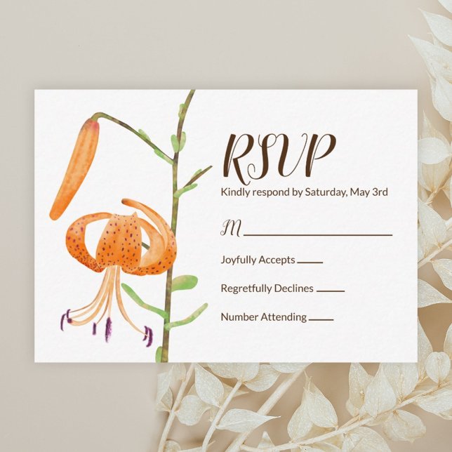 Consejos Tarjeta RSVP de Boda de los Tigres de Otoño del na (Orange tiger lily, fall wedding rsvp card)