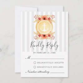 Consejos Tarjeta RSVP de color de agua náutica Floral de or