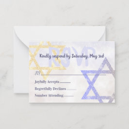 Consejos Tarjeta RSVP de estrellas de Purpurina dorado azul