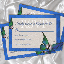 Consejos Tarjeta RSVP de Quinceañera azul, mariposa verde