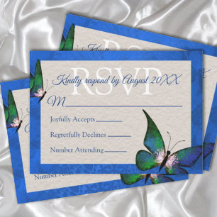Consejos Tarjeta RSVP de Quinceañera azul, mariposa verde